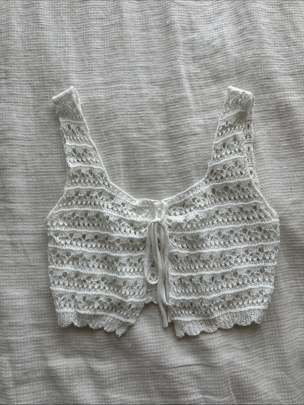 Crochet Tie-Front White Crop Top